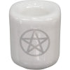 Ceramic Candle Holder - White/Silver Pentagram